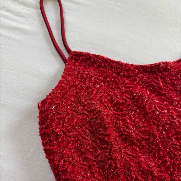 Jessica Mcclintock Mini Red Cocktail Party Metallic Bodycon Vintage Dress Medium - Picture 5 of 5